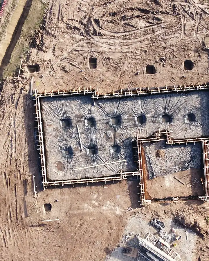 Vista aérea de la cimentación de una vivienda